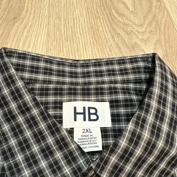 NWT HB Harbor Bay Men's Black Gingham Easy-Care Button Down Shirt Plus Size 2XL - Picture 3 of 5